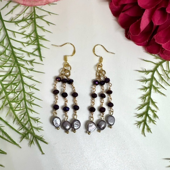 Saval Jewelry Jewelry - NEW⚜️Freshwater Pearl & Crystal Chandelier Earrings